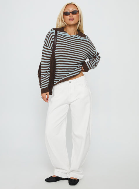 front view of model wearing Princess Polly Kaio Mid Rise Barrel Leg Denim Jeans White Mid Rise Jeans Jeans 