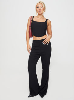 front view of model wearing Princess Polly Thaxten Top Black Sleeveless Square Neck 