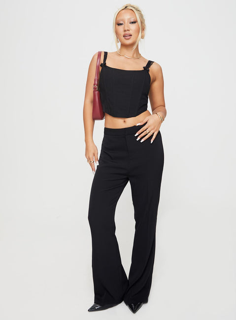 front view of model wearing Princess Polly Thaxten Top Black Sleeveless Square Neck 