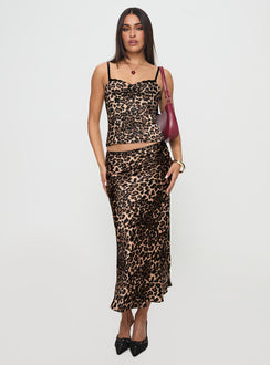   front view of model wearing Princess Polly Enigmatic Maxi Skirt Leopard Maxi Skirts Skirts 