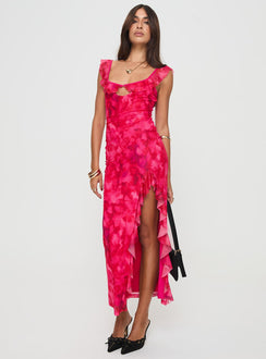 front view of model wearing Princess Polly Ceri Maxi Dress Pink Sweetheart Neckline 