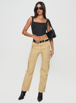 front view of model wearing Princess Polly Nickei Utility Cargo Pants Beige Mid Rise Pants Pants 