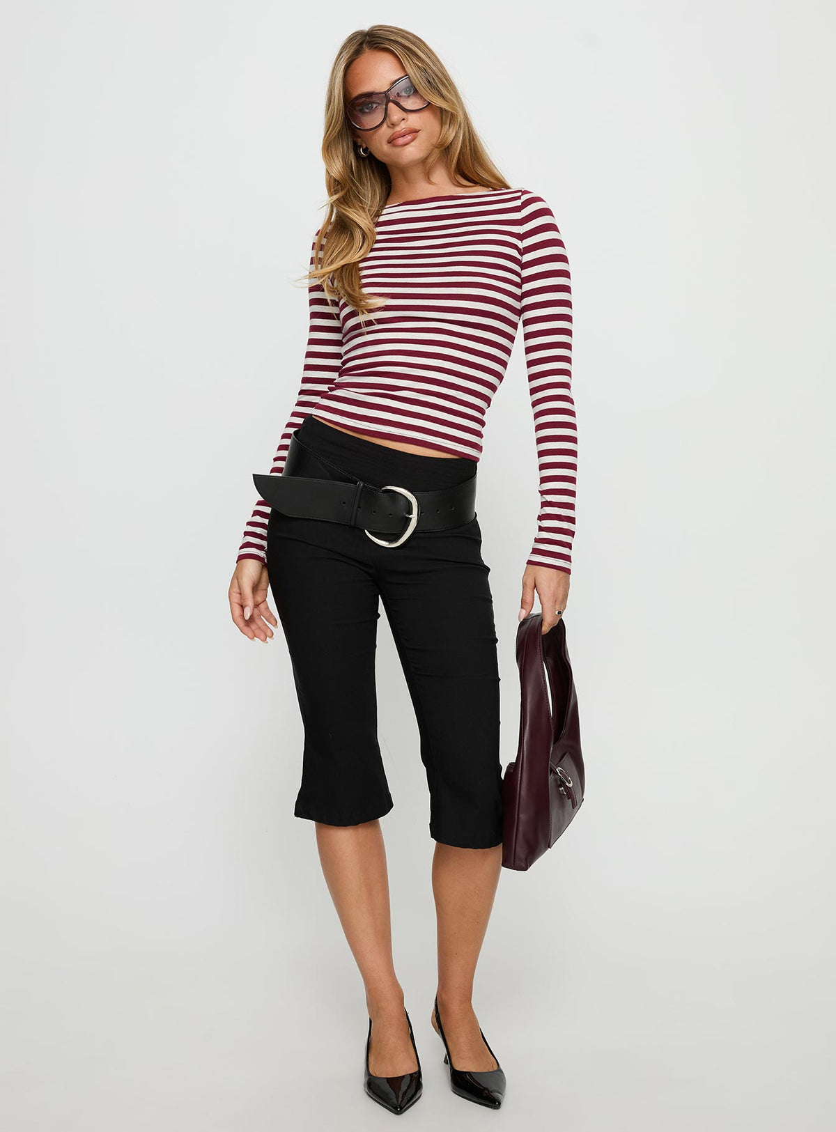 Derrica Long Sleeve Top Red / Grey Stripe