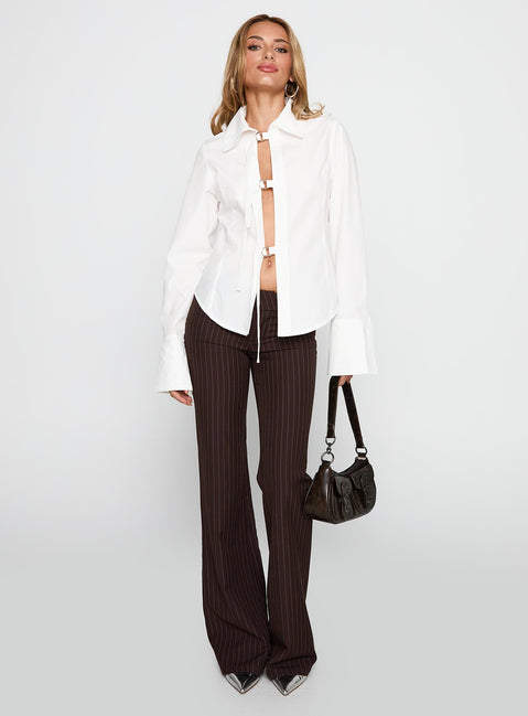 front view of model wearing Princess Polly The Temptation Long Sleeve Top White Full Sleeves High Neck 