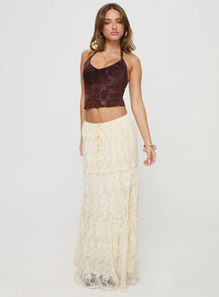   front view of model wearing Princess Polly Oh Plisse Maxi Skirt Cream Maxi Skirts Skirts 