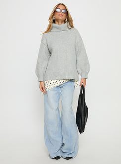 front view of model wearing Princess Polly Let Love In Knit Sweater Grey Longline Jumpers Jumpers 