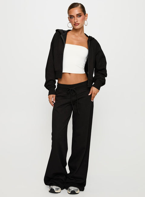 front view of model wearing Princess Polly Mindful Low Rise Pant Black Low Rise Pants Pants 