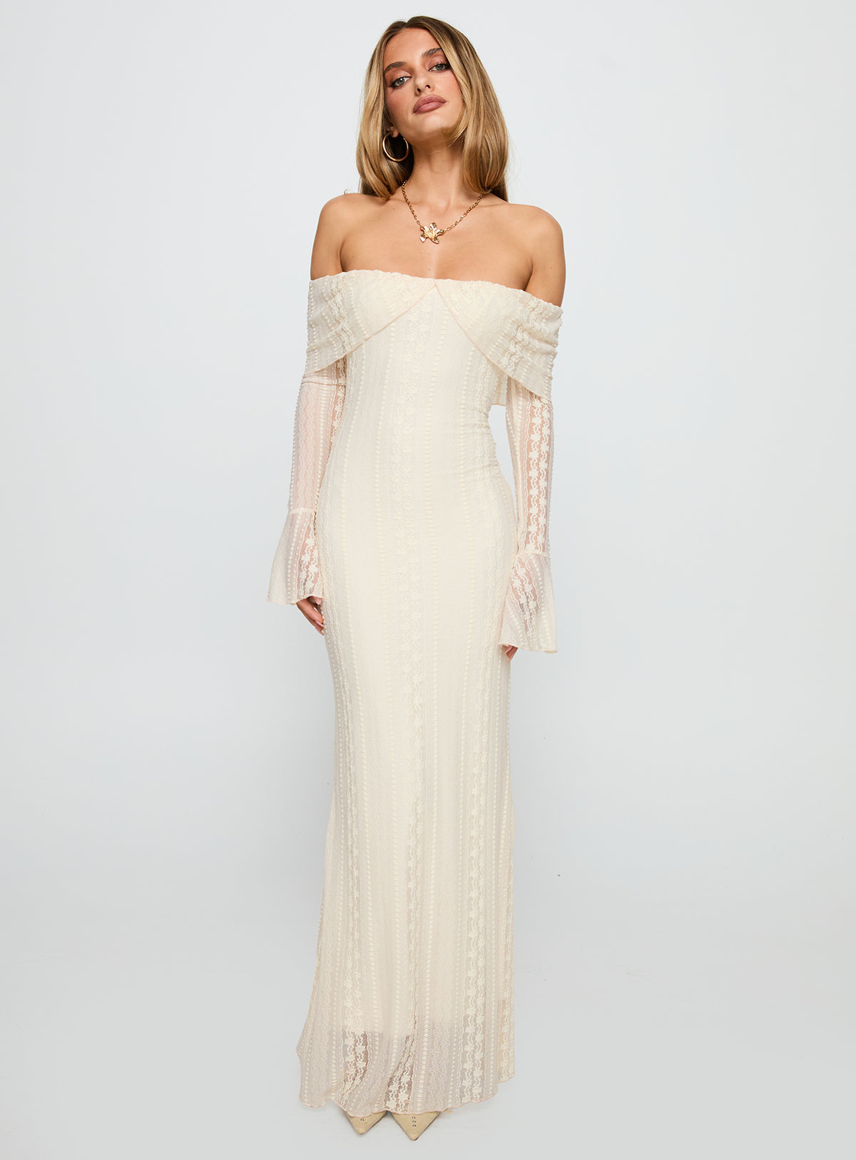 Perdita Long Sleeve Lace Maxi Dress Cream