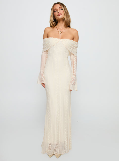 Perdita Long Sleeve Lace Maxi Dress Cream