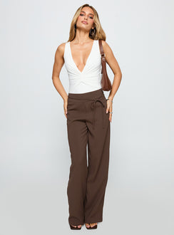 front view of model wearing Princess Polly Rush Hours Pants Chocolate High Rise Pants Pants 