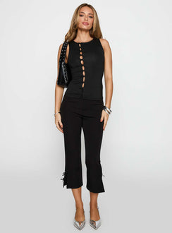 front view of model wearing Princess Polly Shanton Top Black Sleeveless Crew Neck 
