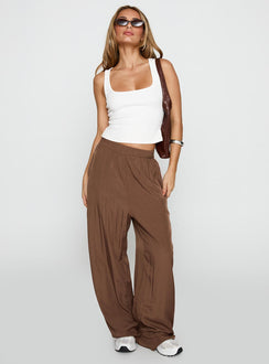 front view of model wearing Princess Polly No Doubts Track Pant Brown High Rise Pants Pants 