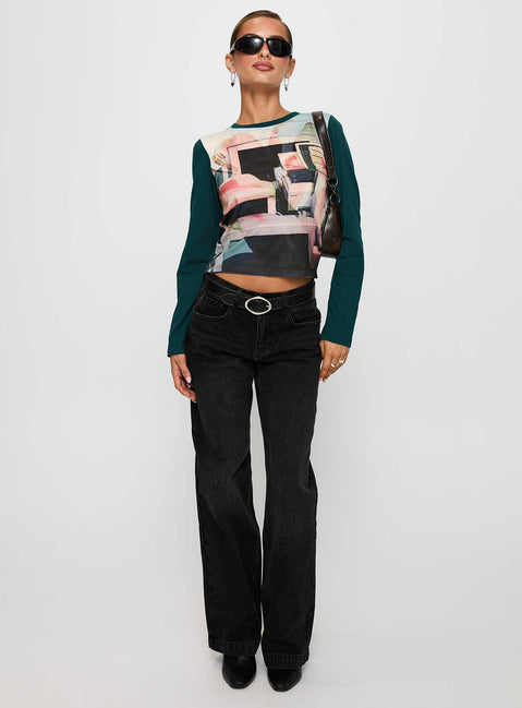 side view of model wearing Princess Polly Sonique Long Sleeve Top Multi Full Sleeves Crew Neck 