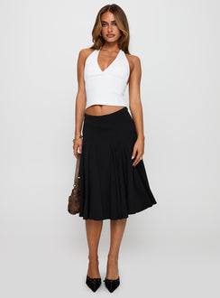   side view of model wearing Princess Polly Agnette Low Rise Midi Skirt Black 