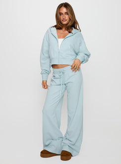 front view of model wearing Princess Polly Revive Zip Through Hoodie Blue cropped Jumpers 