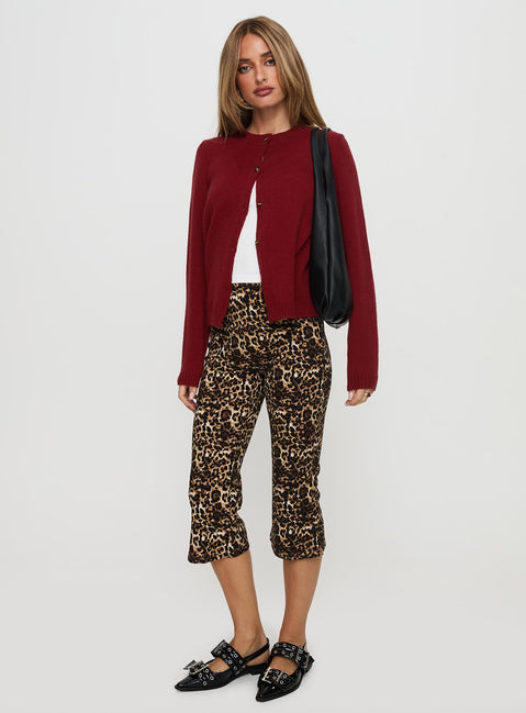 back view of model wearing Princess Polly Arica Button Up Knit Cardigan Red Longline Jumpers Jumpers 