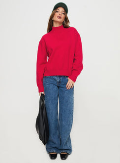 front view of model wearing Princess Polly Oberan Knit Sweater Red Jumpers 