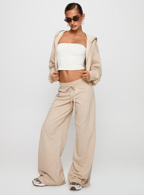 front view of model wearing Princess Polly Mindful Low Rise Pant Oat Marle Pants 