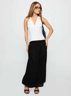   front view of model wearing Princess Polly Human Nurture Maxi Skirt Black Maxi Skirts Skirts 