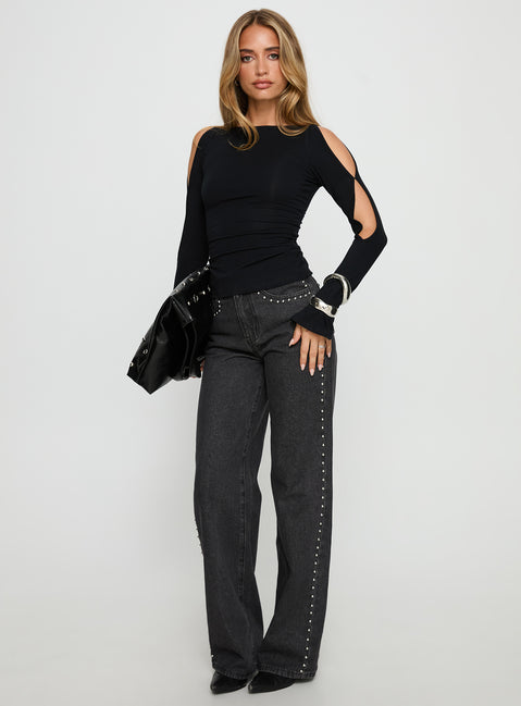 Mariko Side Split Long Sleeve Top Black
