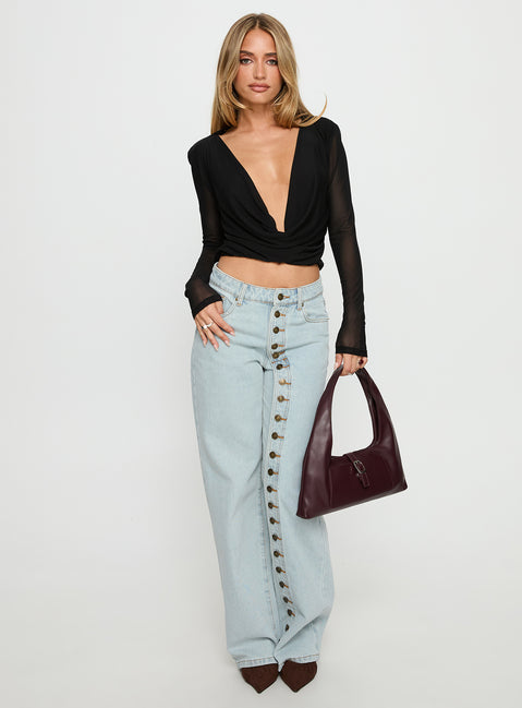 front view of model wearing Princess Polly Penny Mid Rise Straight Leg Jeans Light Denim Low Rise Jeans 