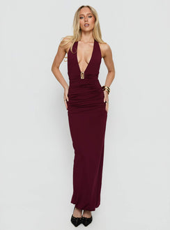 Best In Show Halter Hardware Maxi Dress Burgundy