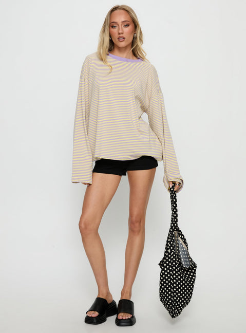 Settle Down Long Sleeve Top Lilac / Lemon Stripe