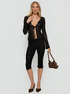 Open Your Heart Tie Detail Long Sleeve Top Black
