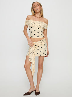   front view of model wearing Princess Polly Porzia Wrap Detail Mini Skirt Cream / Polka Dot Mini Skirts Skirts 