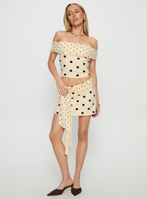   front view of model wearing Princess Polly Porzia Wrap Detail Mini Skirt Cream / Polka Dot Mini Skirts Skirts 
