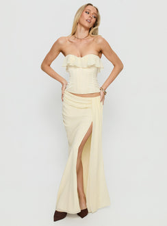   front view of model wearing Princess Polly Holliann Draped Maxi Skirt Butter Maxi Skirts Skirts 