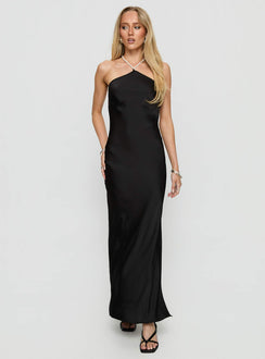 Beverie Pearl Halter Maxi Dress Black