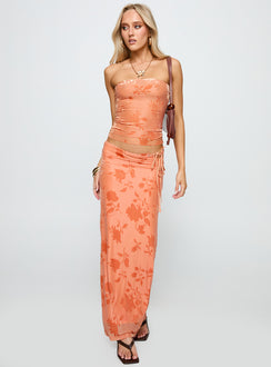   front view of model wearing Princess Polly Mikah Maxi Skirt Orange Maxi Skirts Skirts 