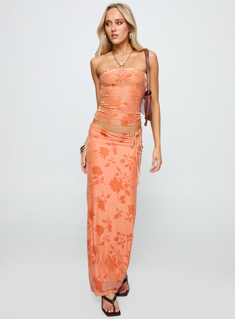   front view of model wearing Princess Polly Mikah Maxi Skirt Orange Maxi Skirts Skirts 