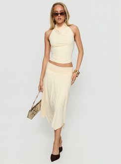  front view of model wearing Princess Polly Scenic Route Asymmetrical Midi Skirt Yellow Midi Skirts Skirts 