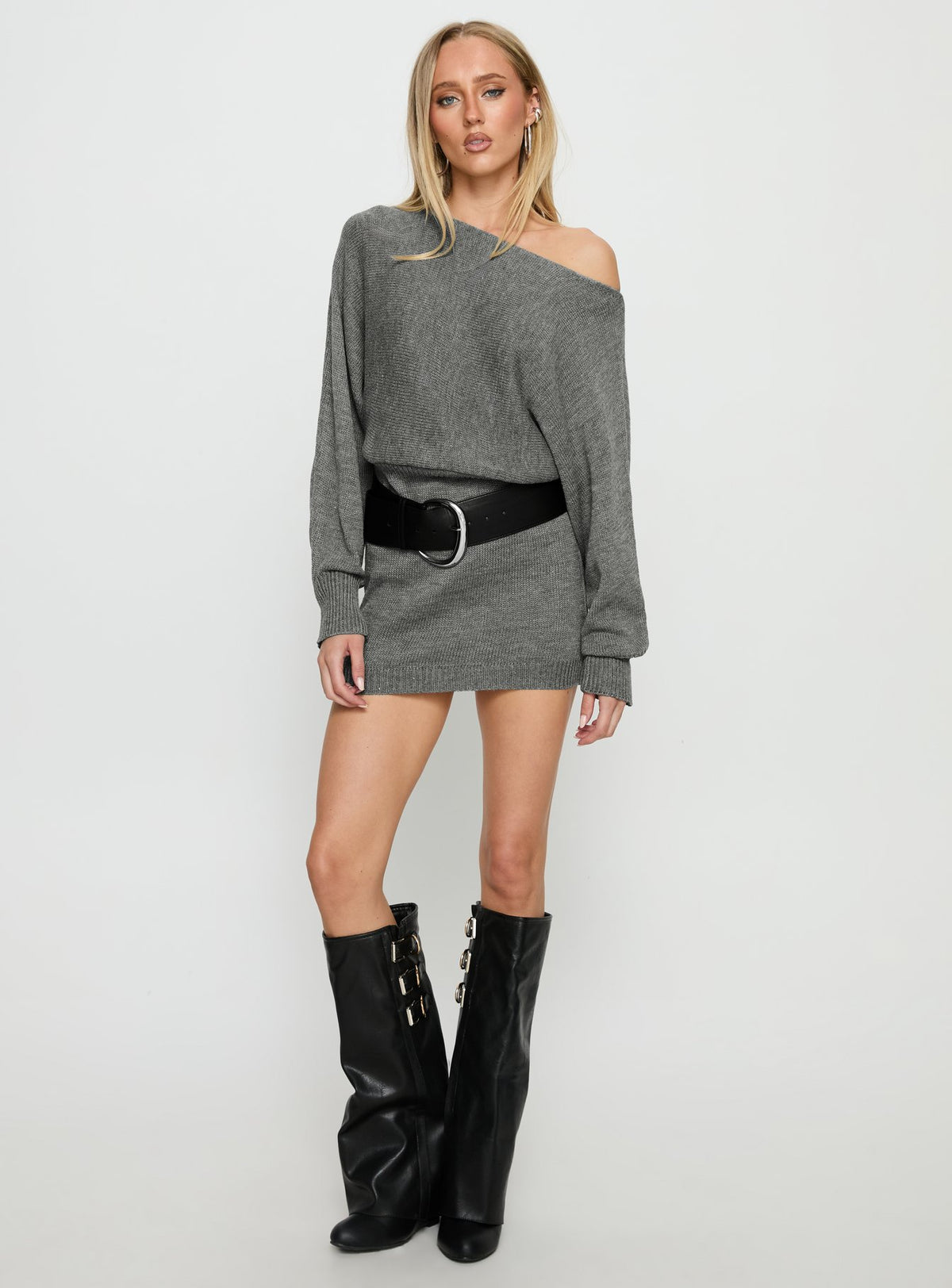 Bellamie Long Sleeve Mini Dress Grey