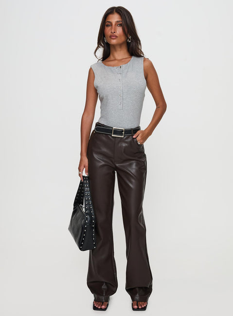 front view of model wearing Princess Polly Nolene Low Rise Pants Chocolate High Rise Pants Pants 