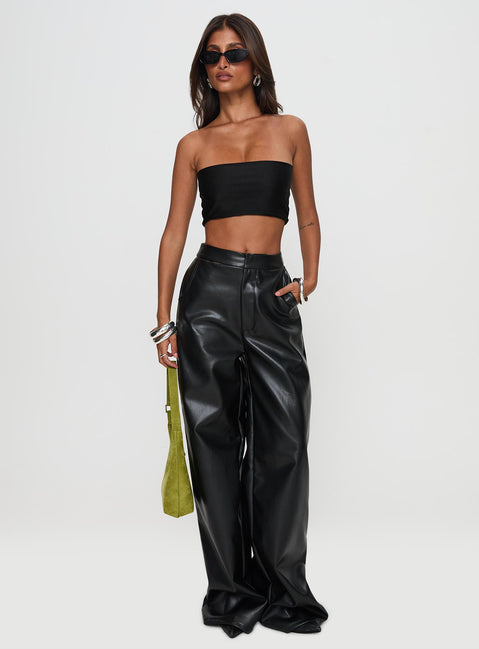 front view of model wearing Princess Polly Tempted Faux Leather Pant Black High Rise Pants Pants 