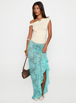   front view of model wearing Princess Polly Bluemoon Lace Maxi Skirt Blue Maxi Skirts Skirts 