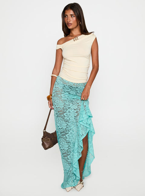   front view of model wearing Princess Polly Bluemoon Lace Maxi Skirt Blue Maxi Skirts Skirts 