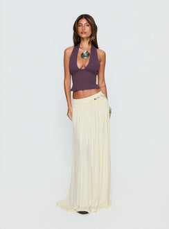   front view of model wearing Princess Polly Velvet Storm Tie Detail Flowy Maxi Skirt Cream Maxi Skirts Skirts 