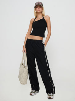 front view of model wearing Princess Polly Doors Open Pant Black Low Rise Pants Pants 
