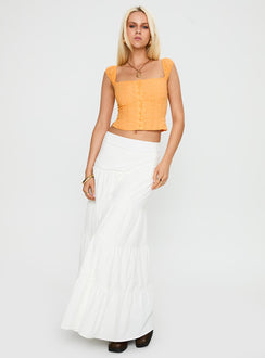 back view of model wearing Princess Polly Lyncher Top Orange Short Sleeves Square Neck 