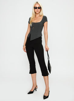 front view of model wearing Princess Polly Memory Bliss Asymmetrical Top Grey Short Sleeves Square Neck 