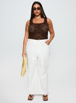 front view of model wearing Princess Polly Fawcett High Rise Straight Leg Jeans White Curve High Rise Jeans Jeans 