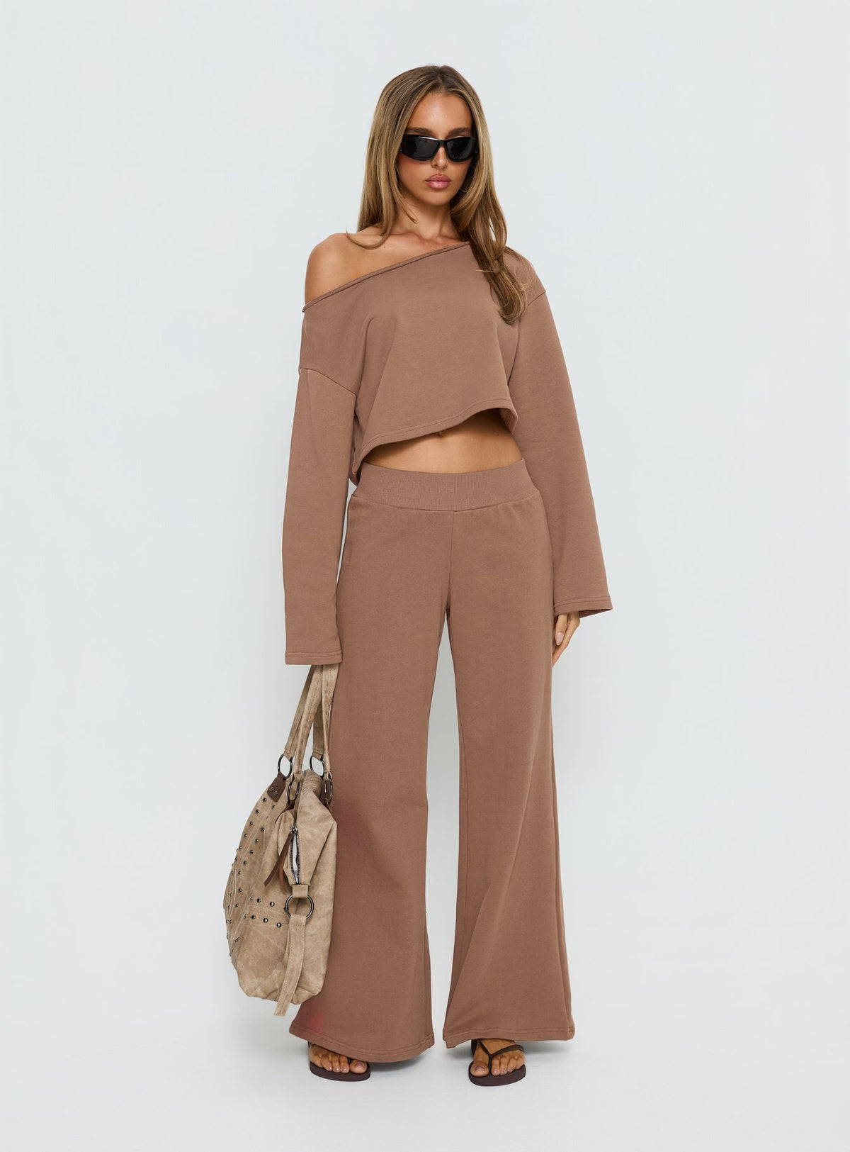 Retreat Raw Edge Off Shoulder Jumper Cocoa cropped Jumpers 