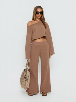 Retreat Raw Edge Off Shoulder Jumper Cocoa cropped Jumpers 