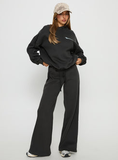 front view of model wearing Princess Polly Princess Polly Stargirl Wide Leg Sweat Pants Charcoal High Rise Pants Pants 