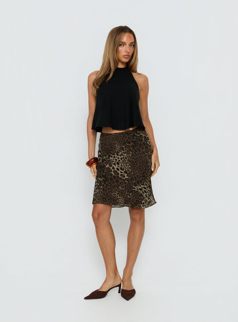   front view of model wearing Princess Polly Anatola Midi Skirt Leopard Skirts 
