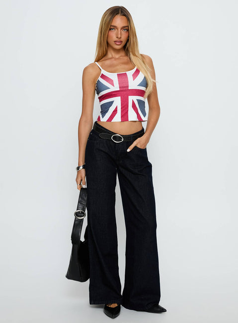 front view of model wearing Princess Polly Ramos Low Rise Wide Leg Jeans Raw Indigo Blue Low Rise Jeans Jeans 